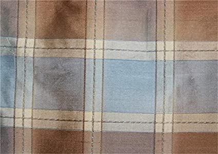 100% Silk Dupioni Ribbed Plaids Blue x brown color Fabric 54" wide DUP#C103[2]