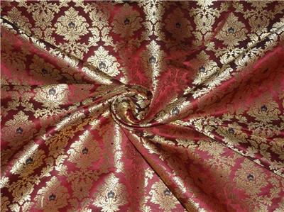 Silk Brocade Fabric Indian Red x Metallic Gold COLOR 44" WIDE BRO529[4]