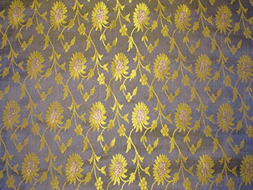 Silk Brocade fabric navy and mustard metallic gold color 44" wide BRO767B[1]