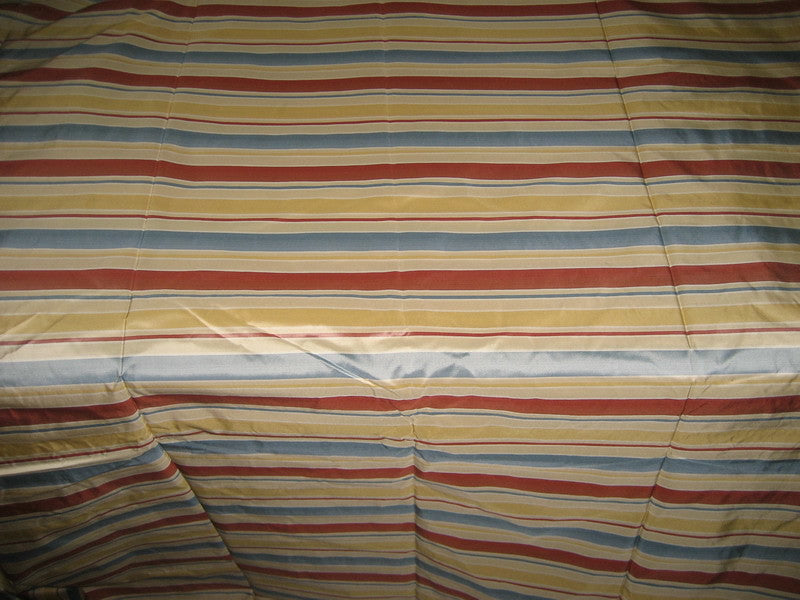Silk Taffeta Fabric Red,Blue,Cream,Gold &amp; Ivory stripes 54" wide TAFS13