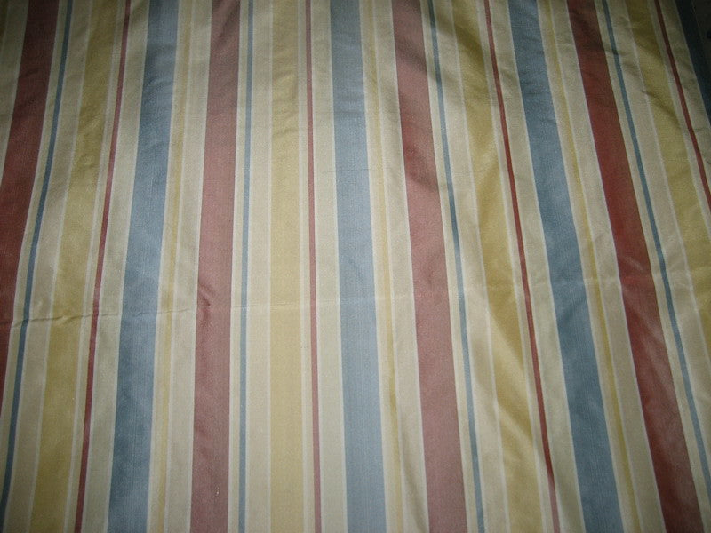 Silk Taffeta Fabric Red,Blue,Cream,Gold &amp; Ivory stripes 54" wide TAFS13