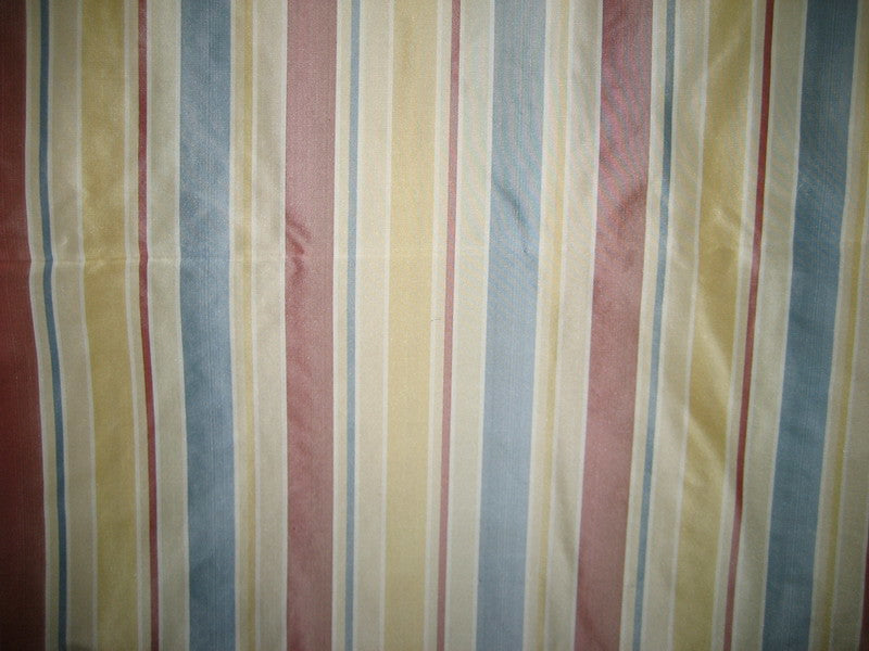 Silk Taffeta Fabric Red,Blue,Cream,Gold &amp; Ivory stripes 54" wide TAFS13