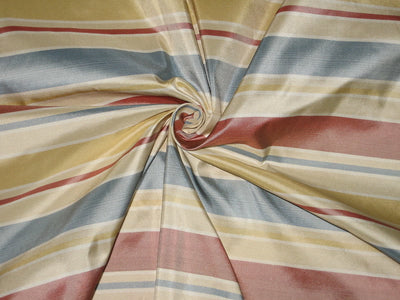 Silk Taffeta Fabric Red,Blue,Cream,Gold &amp; Ivory stripes 54" wide TAFS13