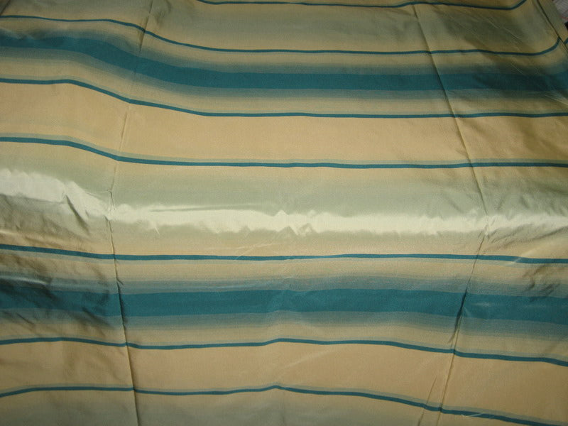 Silk Taffeta Fabric Shades of Icy Blue &amp; Gold stripes 54&quot; wide