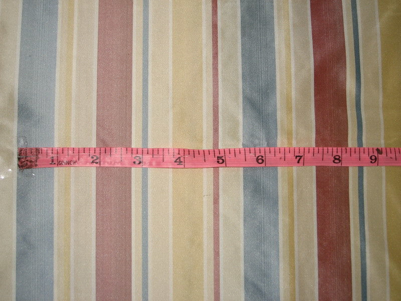 Silk Taffeta Fabric Red,Blue,Cream,Gold &amp; Ivory stripes 54" wide TAFS13