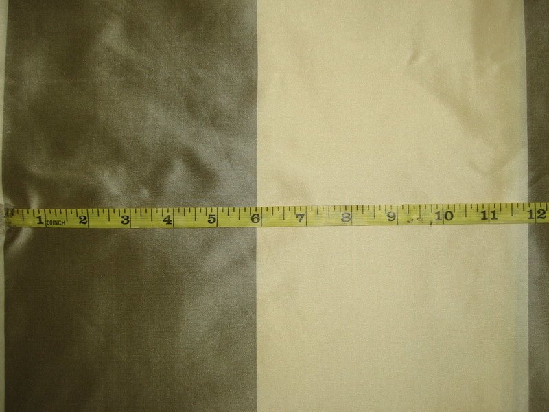 Silk Taffeta Fabric Light gold and olive stripes stripes TAF#S51