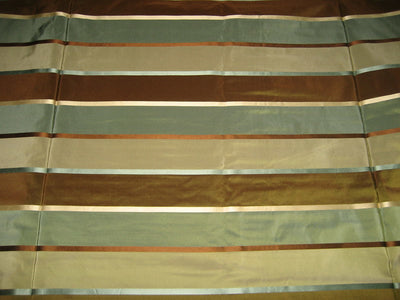 100% Silk Taffeta Fabric Blue,Brown &amp; Grey w/ Satin Stripes TAF#S70[2] 54&quot; wide