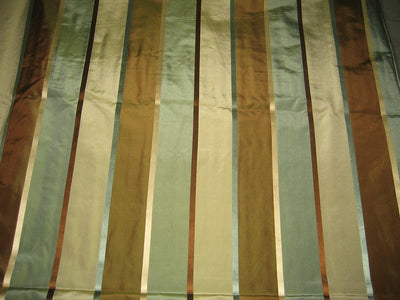 100% Silk Taffeta Fabric Blue,Brown &amp; Grey w/ Satin Stripes TAF#S70[2] 54&quot; wide