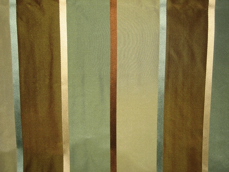 100% Silk Taffeta Fabric Blue,Brown &amp; Grey w/ Satin Stripes TAF#S70[2] 54&quot; wide