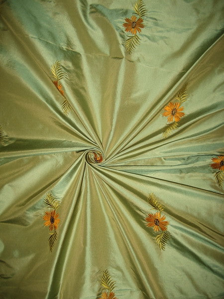 Pure SILK TAFFETA FABRIC Icy Green with Embroidery 54 inch wide?/137 cms TAFE2