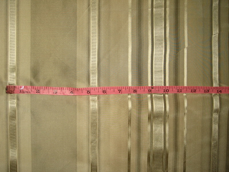 100% Silk Taffeta Fabric GreyxGreen &amp; BeigeGold Satin Stripe 54&quot; TAFS83[1] wide