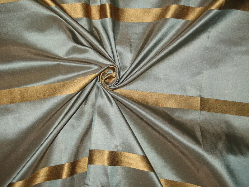 Silk Taffeta Fabric Blue x Brown with Gold Satin Stripe 54" wide TAFS69[2]