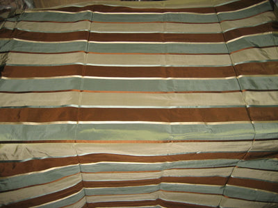 100% Silk Taffeta Fabric Blue,Brown &amp; Grey w/ Satin Stripes TAF#S70[2] 54&quot; wide