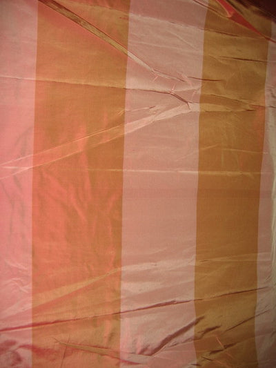 Silk Taffeta Fabric Rusty Peach &amp; Salmon Pink stripes 54&quot; wide Taf#S53[1]