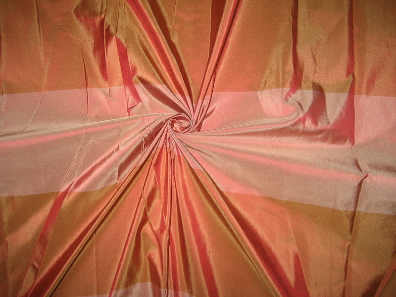 Silk Taffeta Fabric Rusty Peach &amp; Salmon Pink stripes 54&quot; wide Taf#S53[1]