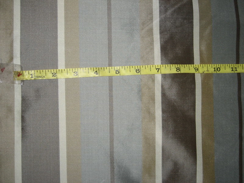 Silk Taffeta Fabric Shades of grey olive ivory  Stripes 54&quot; wide TAF#S32
