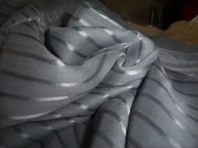 Rich grey silk chiffon thin satin stripe fabric 44&quot; wide - The Fabric Factory