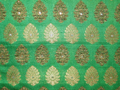SILK Broacde Fabric Gold &amp; Emerald Green color 44&quot;