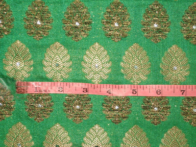 SILK Broacde Fabric Gold &amp; Emerald Green color 44&quot;