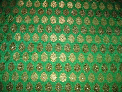 SILK Broacde Fabric Gold &amp; Emerald Green color 44&quot;