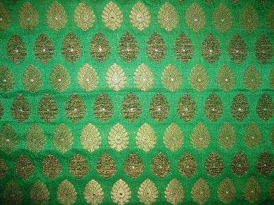 SILK Broacde Fabric Gold &amp; Emerald Green color 44&quot;