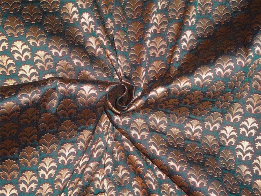 Silk Brocade Fabric Emerald Green/Red And Mettalic Gold Color 44" Wide BRO532[3]