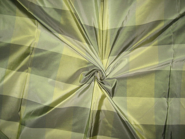 100% Pure Silk Taffeta Fabric Shades of Green plaids 54&quot; wide