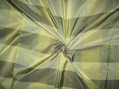 100% Pure Silk Taffeta Fabric Shades of Green plaids 54&quot; wide