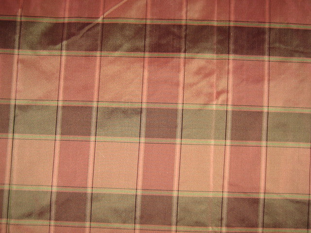 Silk Taffeta Fabric Shades of Pink &amp; Green plaids 54&quot; wide