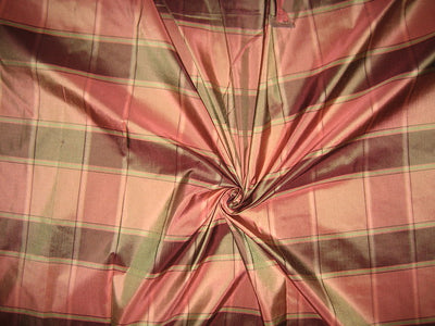 Silk Taffeta Fabric Shades of Pink &amp; Green plaids 54&quot; wide