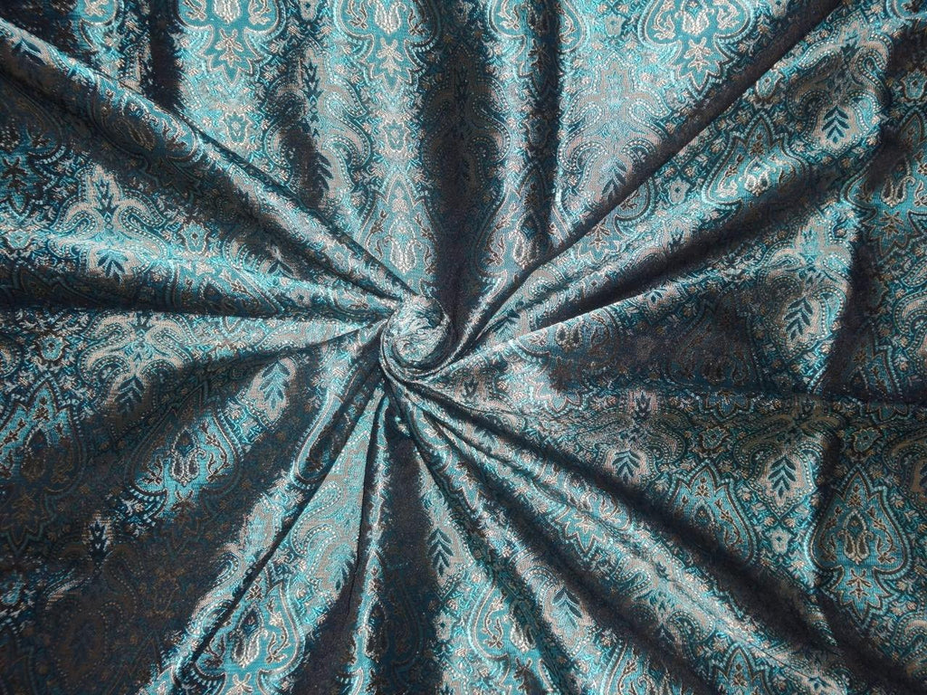 Silk brocade fabric blue, metallic gold and black color 44" wide BRO533[1]