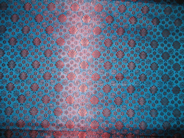 SILK BROCADE FABRIC Blue &amp; Red color 44" wide BRO56[3]