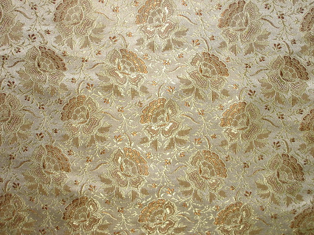 SILK BROCADE FABRIC Brown,Gold&amp; Antique White