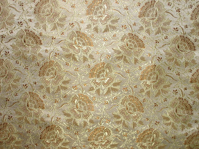 SILK BROCADE FABRIC Brown,Gold&amp; Antique White