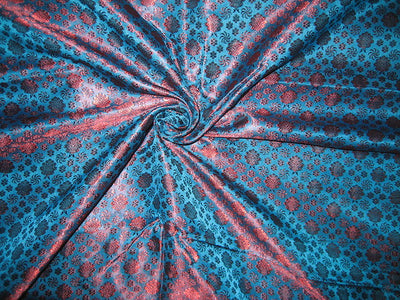 SILK BROCADE FABRIC Blue &amp; Red color 44" wide BRO56[3]