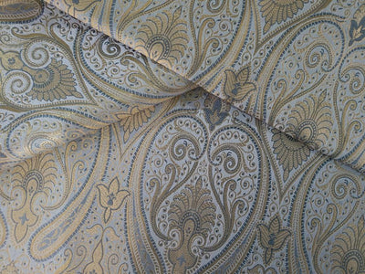Silk Brocade fabric silver grey paisleys with gold metallic jacquard COLOR 44" wide BRO859[3]