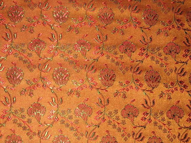 SILK BROCADE FABRIC Bronze/Copper,Green &amp; Red