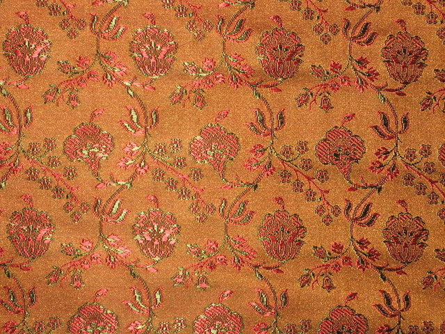 SILK BROCADE FABRIC Bronze/Copper,Green &amp; Red