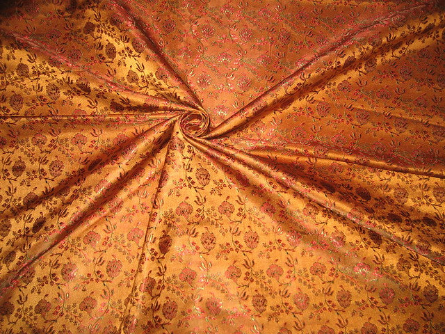 SILK BROCADE FABRIC Bronze/Copper,Green &amp; Red