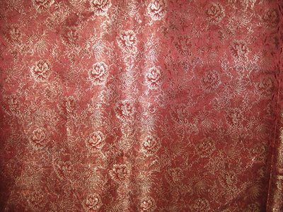 SILK BROCADE FABRIC Brownish Red &amp; Gold color