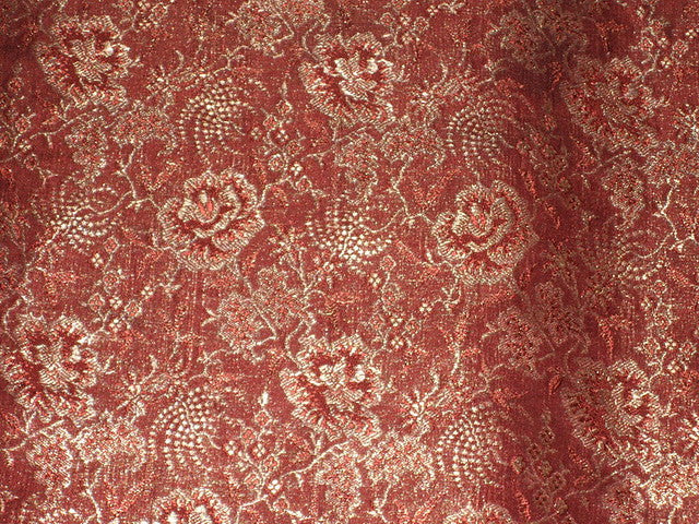SILK BROCADE FABRIC Brownish Red &amp; Gold color