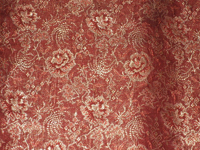 SILK BROCADE FABRIC Brownish Red &amp; Gold color