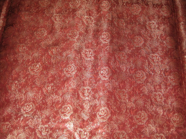 SILK BROCADE FABRIC Brownish Red &amp; Gold color