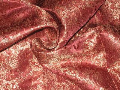 SILK BROCADE FABRIC Brownish Red &amp; Gold color
