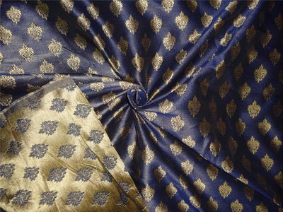 Silk Brocade fabric metalic gold and navy blue Color 50" wide BRO541[3]