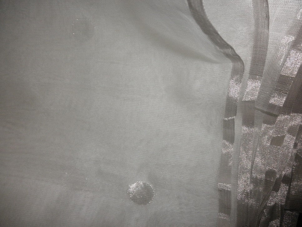 Silk Tulle silver border & silver polka dots FABRIC 44&quot; wide