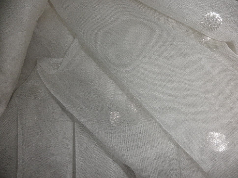 Silk Tulle silver border & silver polka dots FABRIC 44&quot; wide