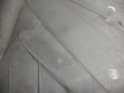 Silk Tulle silver border & silver polka dots FABRIC 44&quot; wide