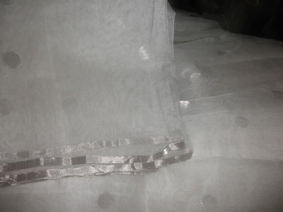 Silk Tulle silver border & silver polka dots FABRIC 44&quot; wide