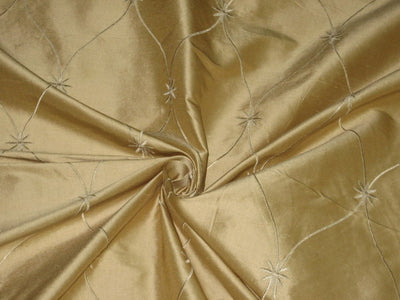 Pure SILK DUPIONI Embroidered Fabric Gold DUP#E38